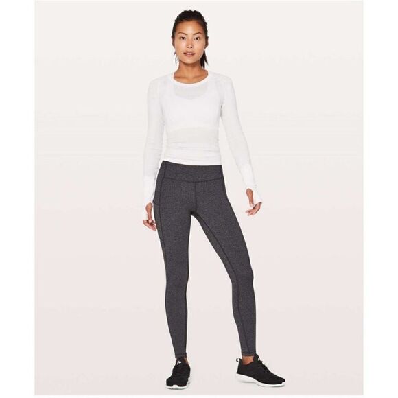 Lululemon Speed Up Tight 28" Power Luxtreme Variegated Knit Black Heather Size 6 - Picture 2 of 7